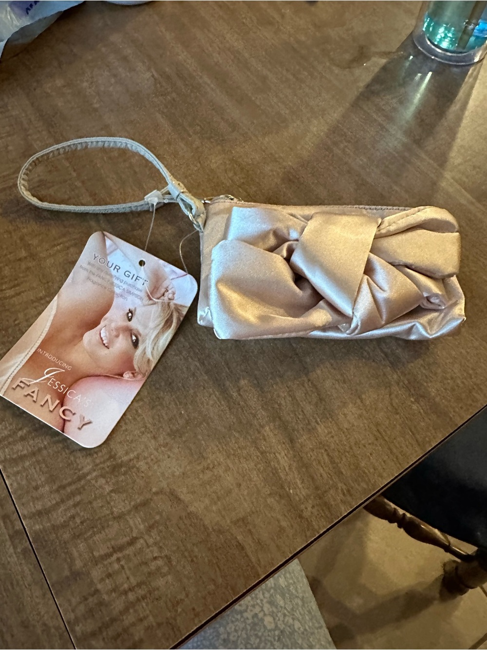 Jessica Simpson Satin Twist Wristlet Clutch in Blush- new